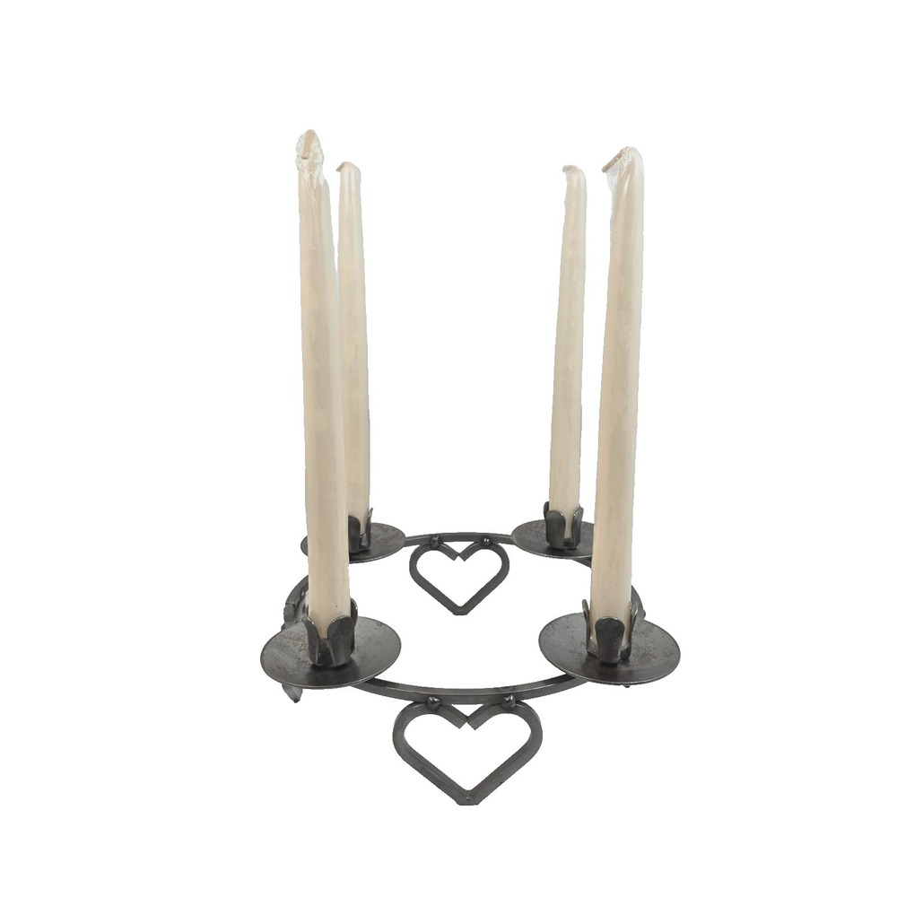 MCM Vtg Scandinavian Wrought Iron Candle Holder Candelabra Heart Lucia Crown 10"